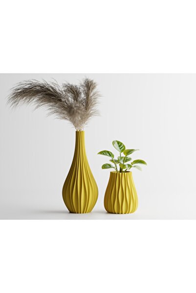 LayerCrew Set ghiveci și vază Vinus 10 cm 11.3 cm 11.4 cm Yellow