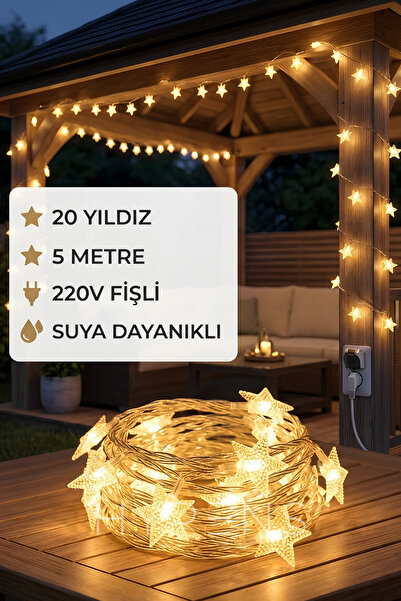 HYPENS Yıldızlı LED Bahçe Aydınlatması 5 Metre 20 LED Gün Işığı Dekoratif Işı...