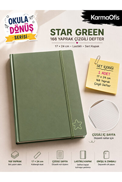KarmaOfis Star Green – Green / Star Patterned |   168 Sheets Lined Elastic Ha...
