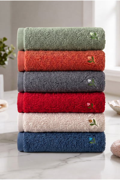 Bersay Tekstil Lora 6-Piece Embroidered Kitchen & Hand Towel Set |   30X50 Cm...