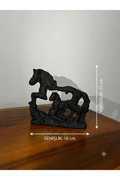 Genel Markalar Modern Çift At Heykeli - Dokulu Siyah Masa Üstü Dekoratif Obje