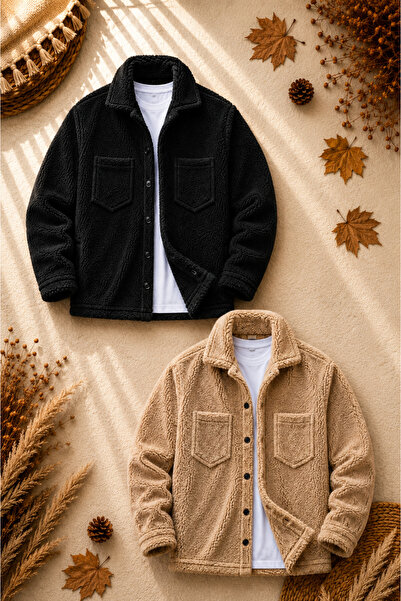 legends butik Set de 2 bucăți de jachete de pluș unisex, de iarnă, cu textură...
