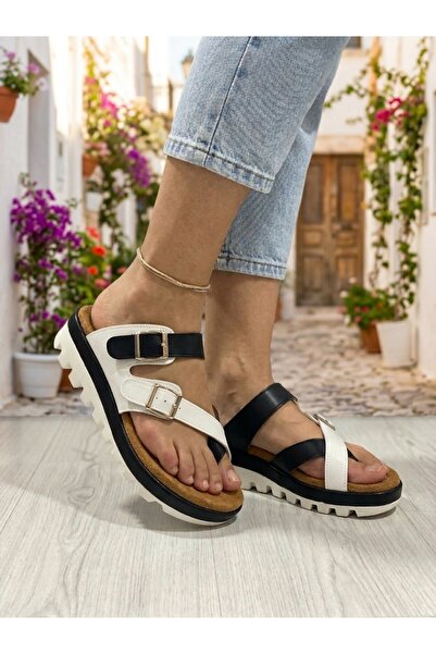 Demashoes Women's White Black Flip-Flop Buckle Slippers