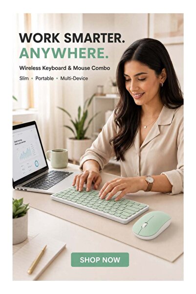 Generic Slim Wireless Keyboard & Mouse Combo with Arabic & English Keys, Mult...