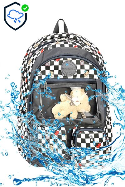 miço kids Water Resistant Checkerboard Pattern Plush Teddy Bear Charm Ergonom...