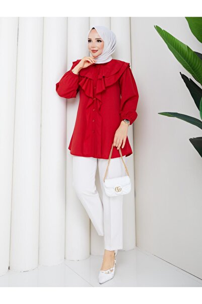moda periy NİLO KAT KAT TUNİK KIRMIZI