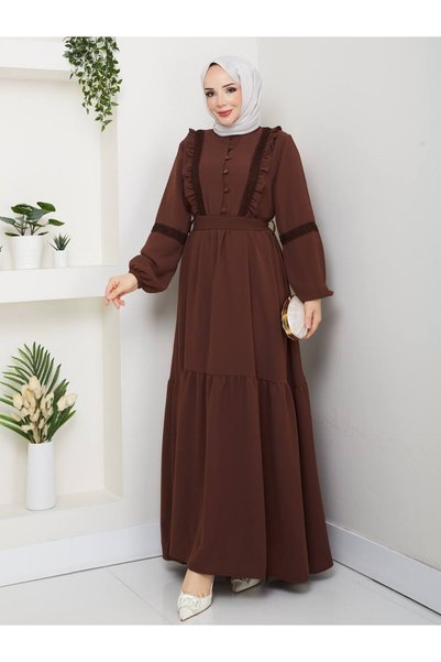 moda periy فستان داملا بني