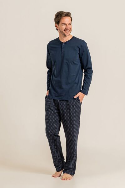 Arnetta Men's Navy Blue Long Sleeve Buttoned Collar Pajama Set (with Socks as...