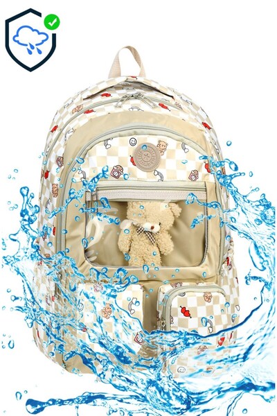 miço kids Water Resistant Checkerboard Pattern Plush Teddy Bear Charm Ergonom...