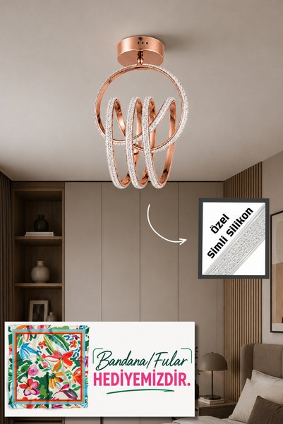 KKG ELEKTRİK Modern Düğüm Tasarım Rose Gold Simli Silikon Led Avize 3 Renk Iş...