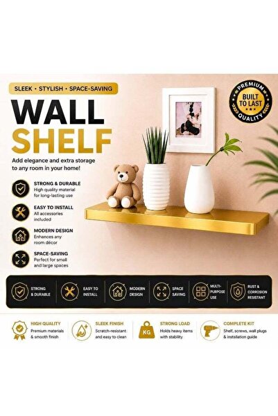 Generic Gold Floating Wall Shelf 40 x 10 x 2 cm | Modern Metal Wall Mounted S...