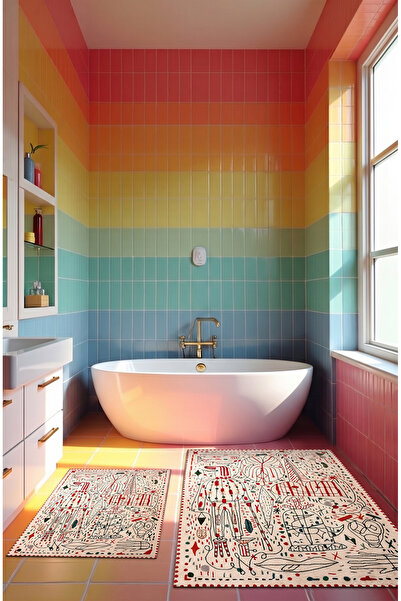 RUGELLA home Dekoratif Modern Tasarım Kaymaz Taban Yıkanabilir Set Takım Renk...