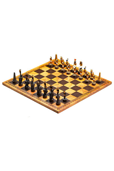 İTALFAMA Set de șah egiptean de lux, tablă de șah din piele sintetică 45×45 c...