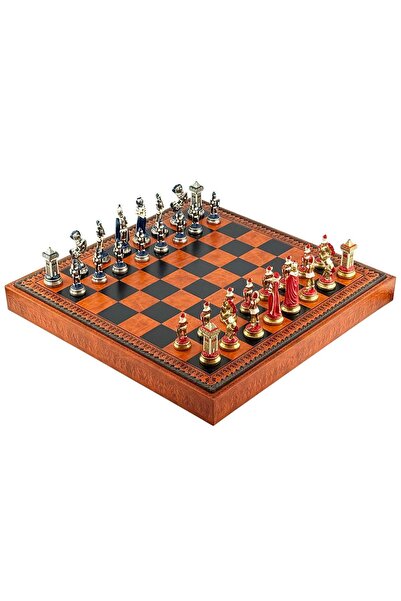 İTALFAMA Set de șah Maria Stuarda 48cm 3-în-1, Piele, Table