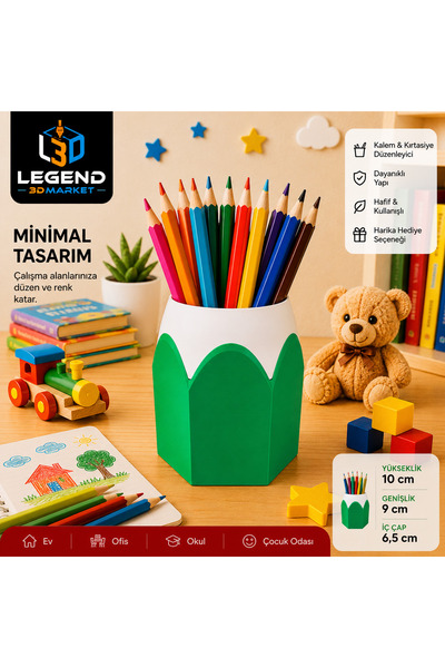 Legend 3D Market Kurşun Kalem Tasarımlı Renkli Masaüstü Düzenleyici 3D Baskı ...