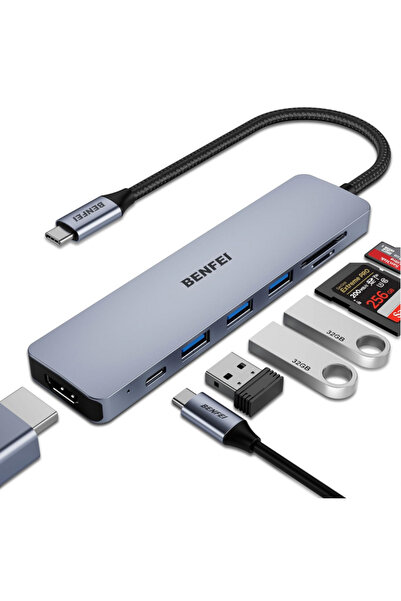 BENFEI Hub USB-C Benfei, 3 x USB-A 3.0 - 1 x USB-C - 1 x HDMI - 1 x SD - 1 x ...