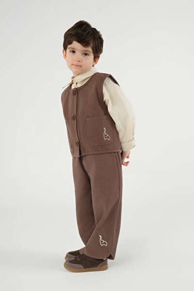 Mioma Kids Elephant Embroidered Vest Brown
