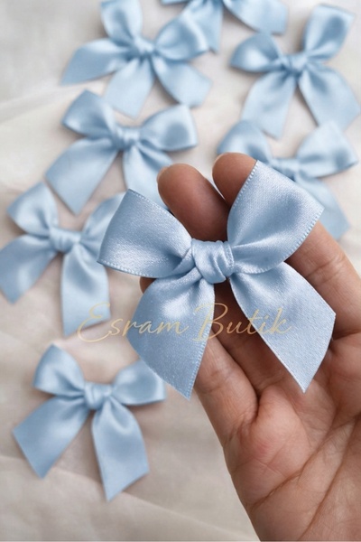 Esram Butik Bebe Mavi 2 cm Fiyonk Saten, Çeyiz Kolisi, Bohça Süsü, Düğün ,Yıl...
