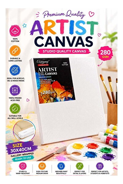 Generic Canvas, 100% Cotton, 280 GSM, 30x40cm, Triple Primed, Gallery Wrapped...