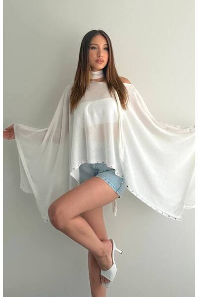 manana fashion Stoned Scarf Cape Knitwear Blouse