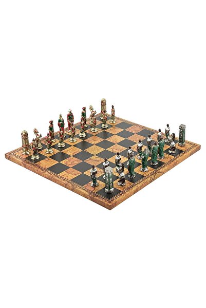 İTALFAMA SET DE ȘAH: Piese metalice (Rege de 7.5cm) + Tablă din imitație de p...