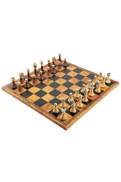 İTALFAMA Set de șah LUXURY CLASSICO Aur 24K/Argint 925 + Tablă cu hartă antic...