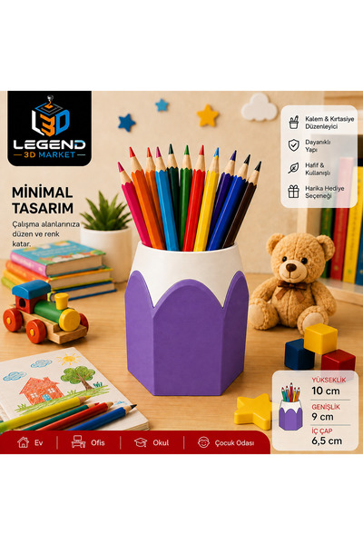 Legend 3D Market Kurşun Kalem Tasarımlı Renkli Masaüstü Düzenleyici 3D Baskı ...
