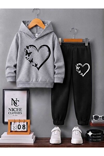 NC Nicee Clothes SET TRENING COPII UNISEX (IMPRIMEU CU FLUTURI NEGRI ȘI INIMI...