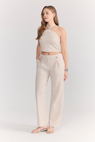 Halter Yaka Crop Palazzo İkili Takım