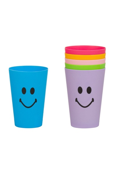 OEM Set Pahare din Plastic de Diferite Culori cu Model Emoji 350 ml - 6 buc