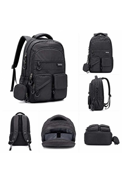 DAVID POLO 7-2 Unisex Sırt Çantası Siyah Çok Bölmeli Çok Cepli Günlük İş Okul...