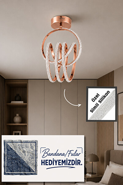 KKG ELEKTRİK Modern Düğüm Tasarım Rose Gold Simli Silikon Led Avize 3 Renk Iş...