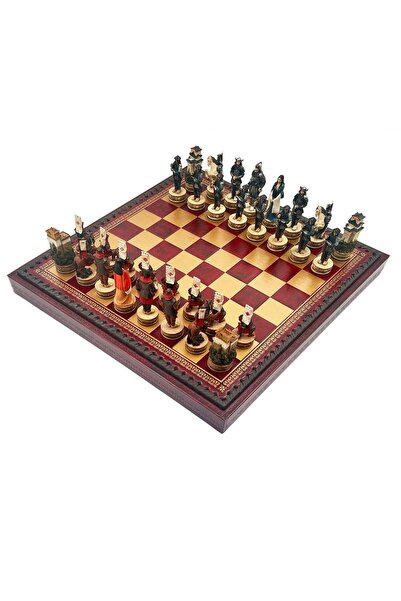 İTALFAMA Set de șah italian din rășină cu tematică samurai, tablă aurie/burgu...