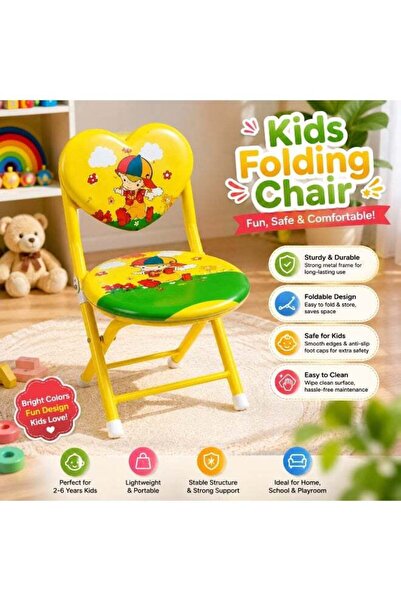 Generic Kids Folding Chair, Yellow & Green Heart Design, Portable Children's ...