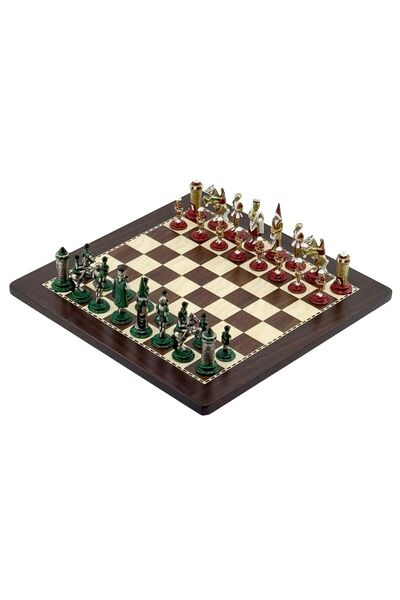 İTALFAMA Set de șah de lux: Piese metalice medievale de 6,7 cm și tablă din l...