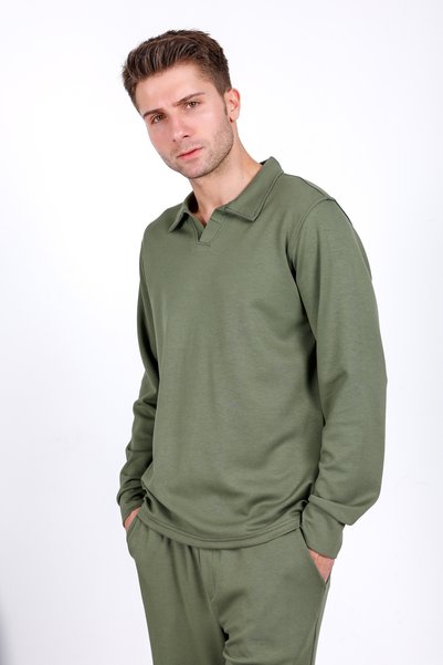 3MODA Men's relaxed fit polo collar cotton zippered hidden pocket set