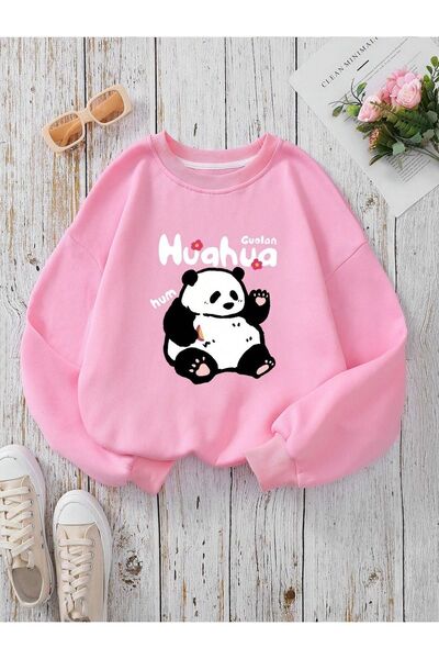 Mythologie Huahua Panda Winter Thick Sweatshirt - Dusty Pink Printed Oversize...