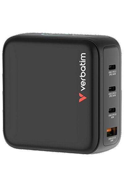Verbatim Μίνι φορτιστής ρεύματος GaN 140W 3xUSB-C PD/1x USB-A QC αντάπτορας Ε...