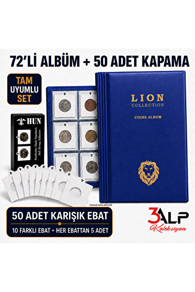 3Alp Koleksiyon Small Size 72-Piece Metal Coin Album and 50-Piece Mixed Size ...
