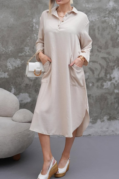 Keten cepli bohem tunik/elbise