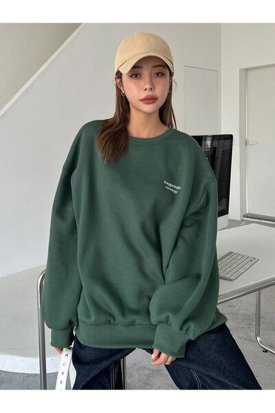 Mythologie Sociology Thick Winter Sweatshirt - Nefti Green Printed Oversized ...