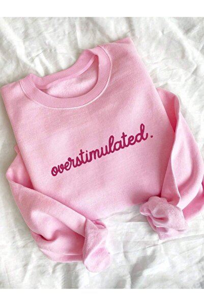 Mythologie Overstimulated. Winter Sweatshirt - Pink Printed Oversize Crew Neck