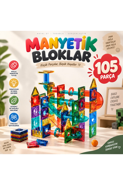 acces 105 Parça Magnetic Cars Manyetik Araç Oyun Seti - Manyetik Yapı Bloklar...