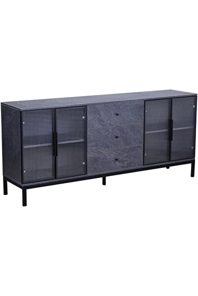 Al Hadaya Mall Gray Buffet Cabinet made of wood and glass with a modern desig...