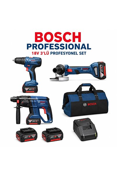 Bosch Professional 18V 3’lü Akülü Makine Seti GSR 180-LI + GWS 180-LI + GBH 1...