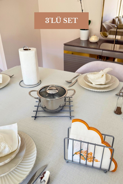 Edora Home Set of 3 Matte Silver Cage Napkin Holder Upright Paper Towel Holde...