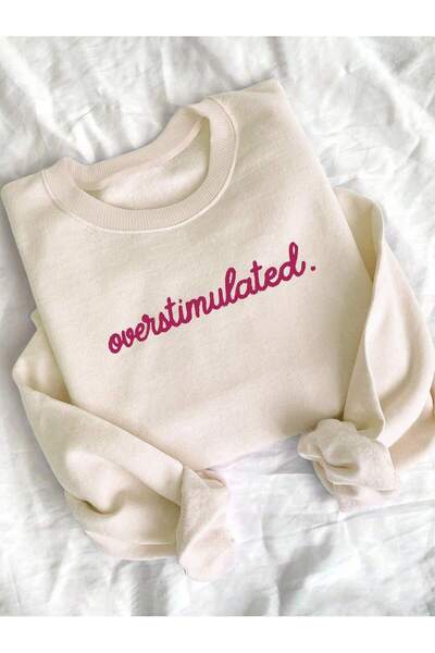 Mythologie Overstimulated. Winter Sweatshirt - Beige Printed Oversize Crew Neck