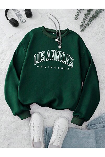 Mythologie Los Angeles California Sweatshirt - Nefti Green Printed Oversized ...