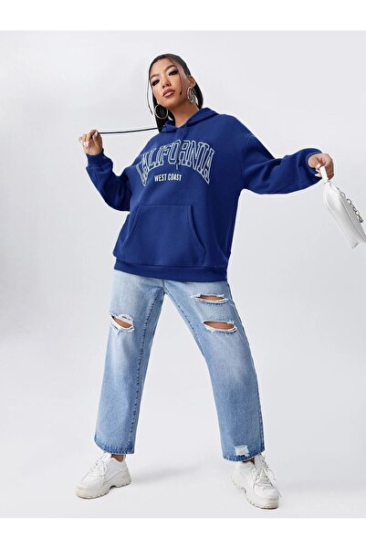 Mythologie California West Coast Winter Thick Sweatshirt - Sax Blue Printed O...