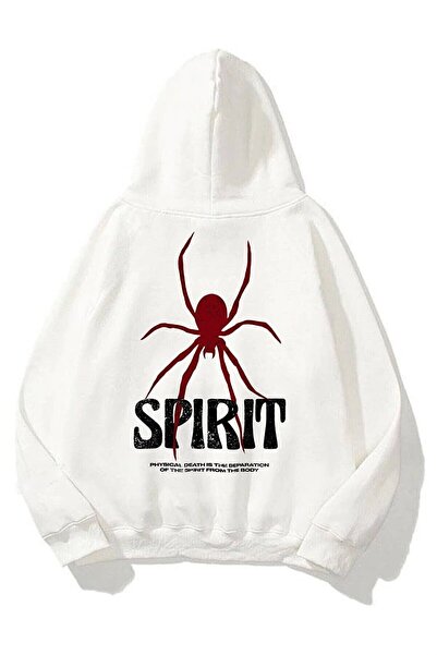Mythologie Spirit Spider Thick Winter Sweatshirt - White Printed Oversized Ho...